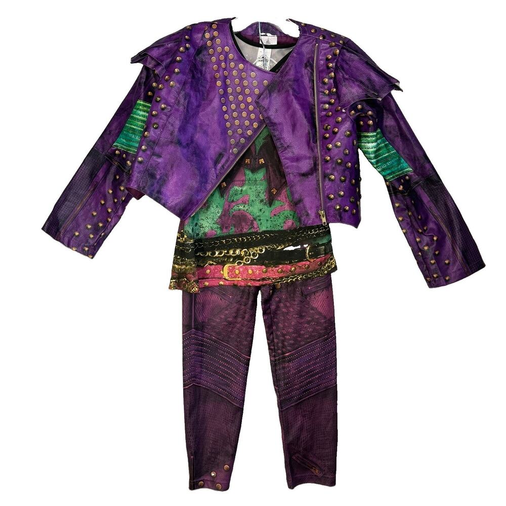 Disney Store Mal Descendants Halloween Costume Faux Leather Jacket 3pc 9-10